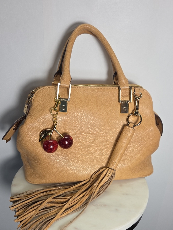 G.I.L.I. Handbags - G.I.L.I. Tan Leather Satchel with Tassel And Crossbody Strap
